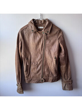 Brown Leather Motorcycle Jacket Size M